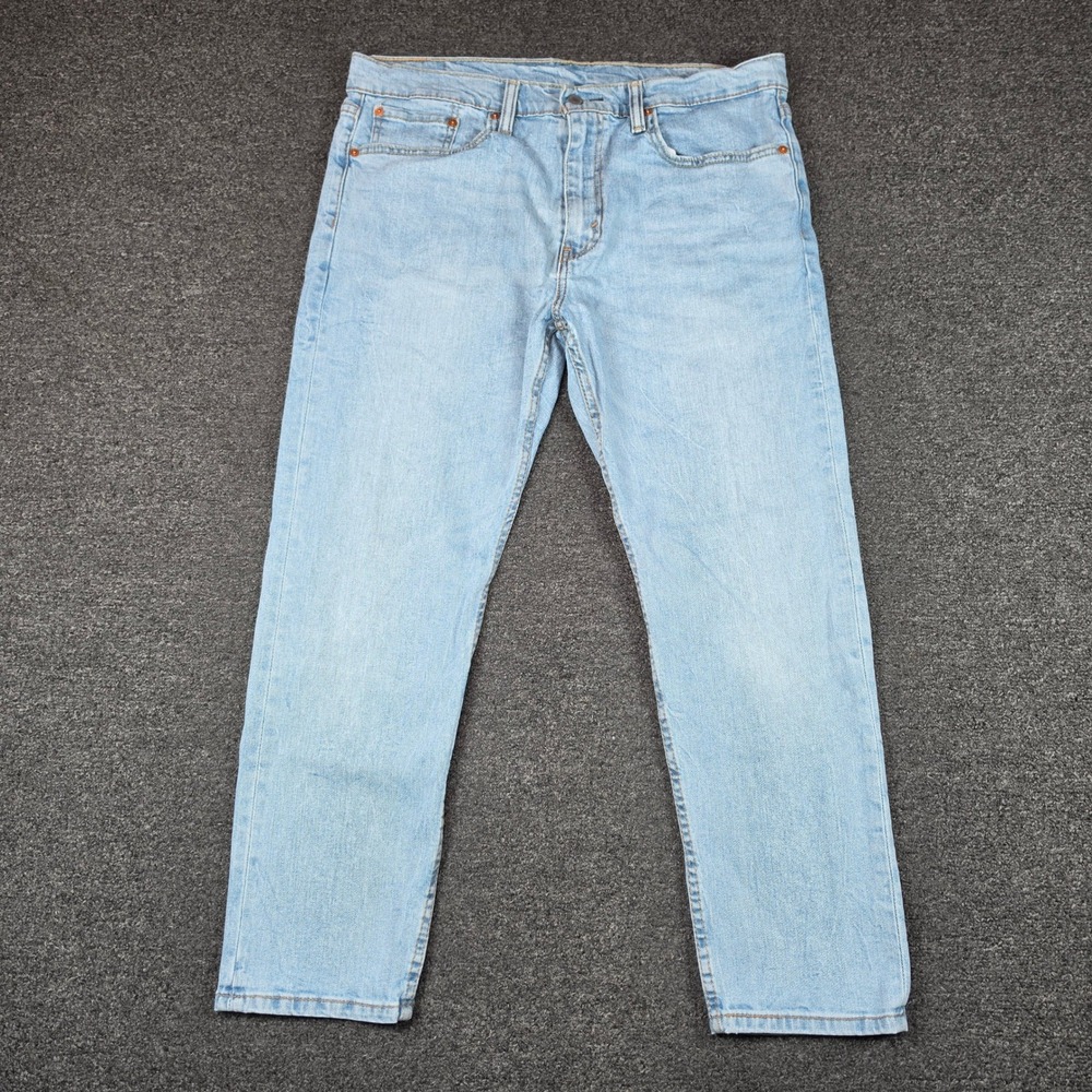 Levis 502 Taper Leg Jeans Light Blue Mens 36x29 Regular Fit Stretch Denim Casual